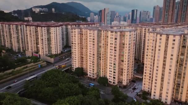 Aerial View Hong Kong High Rise Residential Buildings Mei Foo — Αρχείο Βίντεο