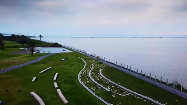 Aerial View Coastal Bikeway Huilanwan Waterfront Hualien Bay Taiwan — Wideo stockowe