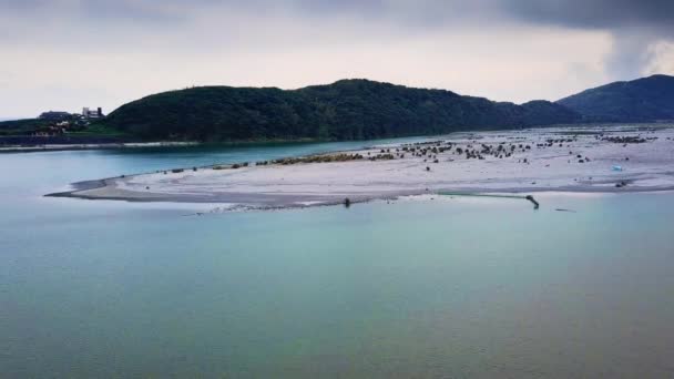 Aerial View River Delta Huilanwan Waterfront Hualien Bay Taiwan — Video Stock