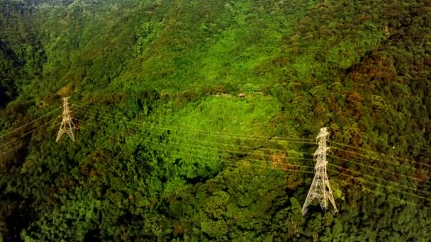 Aerial View High Voltage Powerlines Side Tai Shan Mountain Hong — ストック動画