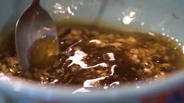 Mixing Bowl Soy Sauce Slow Motion — Video Stock