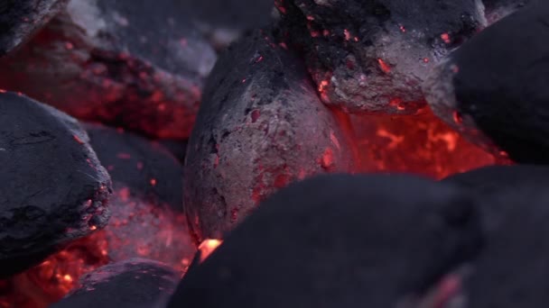 Φυσώντας Στο Κάψιμο Και Σιγοκαίει Κάρβουνο Μέχρι Ανάψουν Σπίθες Και — Αρχείο Βίντεο
