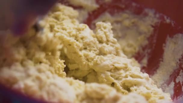 Chef Mixing Bowl Bread Dough Slow Motion — Video Stock