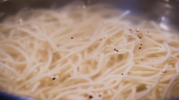 Close Chef Adding Pepper Pot Soup Slow Motion — Vídeos de Stock