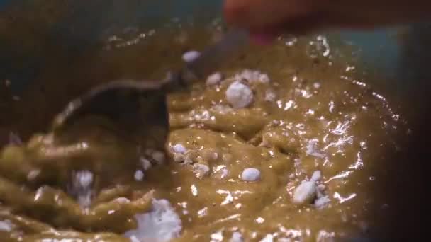 Pastry Chef Mixing Cake Batter Bowl Slow Motion — Vídeos de Stock