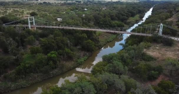 Old Suspension Bridge River Rural Texas Countryside — Video Stock