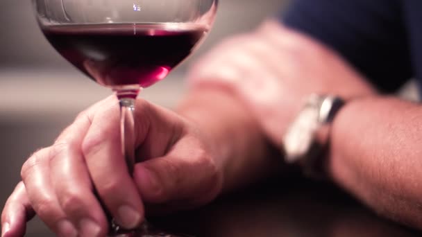 Male Hand Holding Glass Wine Panning — 图库视频影像