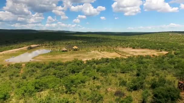 Aerial Shot Group Friends Preparing Zip Line Botswana Africa — Stockvideo
