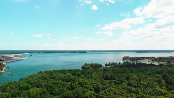 Aerial Drone Footage Dam Lake Lake Murray South Carolina — Αρχείο Βίντεο