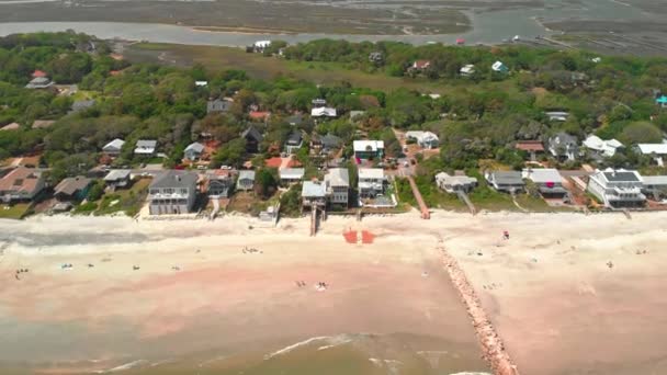 Aerial Drone Footage Coastal Folly Beach South Carolina — Αρχείο Βίντεο