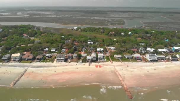 Aerial Drone Footage Coastal Folly Beach South Carolina — Vídeos de Stock