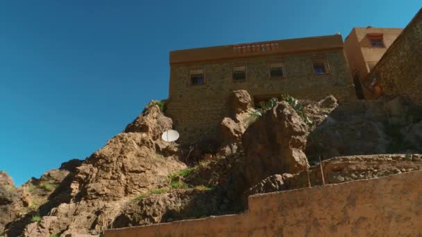 Typical Moroccan Mountain Houses Made Rocks Mud Panning Right — Wideo stockowe