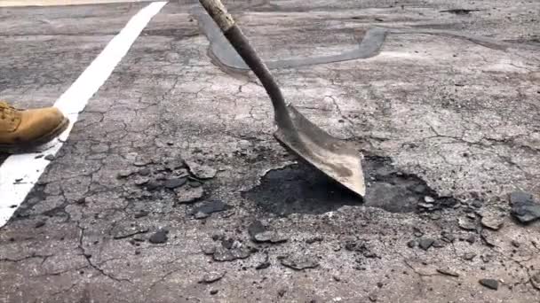 Slurry Seal Getting Scrapped Parking Lot Shovel — Stockvideo