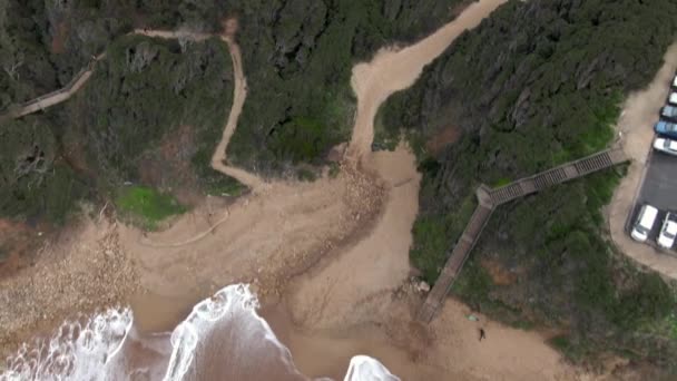 Stunning Aerial Video Fiotage Australian Coastline Great Ocean Road — стоковое видео