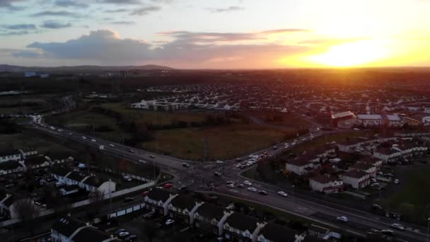 Aerial Residential Lucan Magic Hour Cold Day Sunset View Houses — Stockvideo