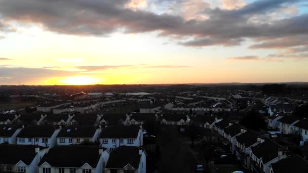 Aerial Residential Lucan Magic Hour Cold Day Sunset View Houses — Vídeo de Stock