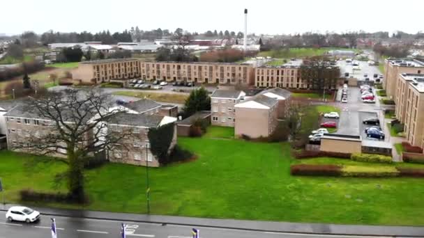 Aerial Residential Shrewsbury Cold Day View Houses Sky Small County — Video