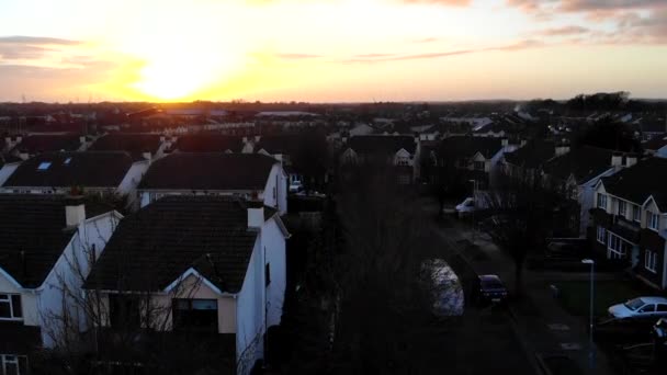 Aerial Residential Lucan Magic Hour Cold Day Sunset View Houses — Vídeos de Stock