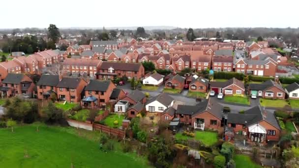 Aerial Residential Shrewsbury Cold Day View Houses Sky Small County — Video