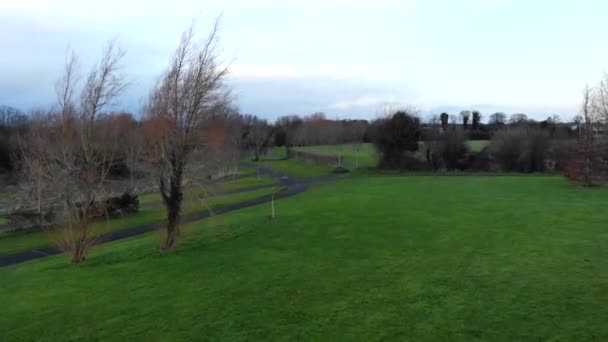 Aerial Fly Grass Field Park Downtown Area Dublin Ireland Europe — Stockvideo