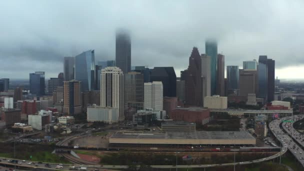 Video Aerial Downtown Houston Rainy Cloudy Day Video Filmed — ストック動画