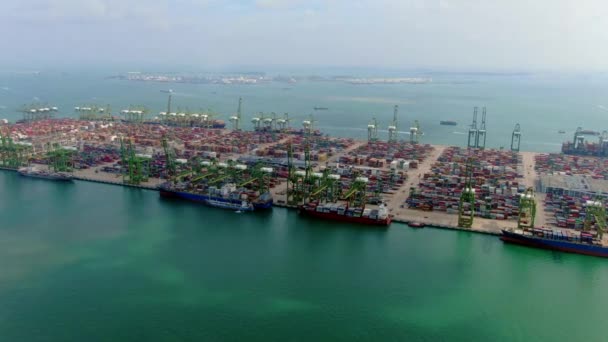 Aerial Footage Commercial Port Terminal Singapore — Αρχείο Βίντεο