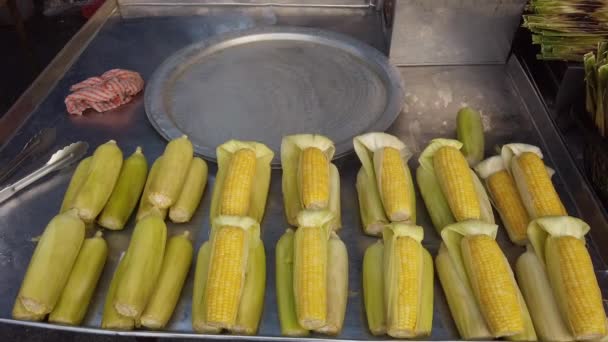 Close Shots Yellow Corn Place Top Metal Steamer Showing Hot — Video Stock