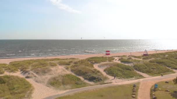 Drone Flying Ocean Denmark — стоковое видео