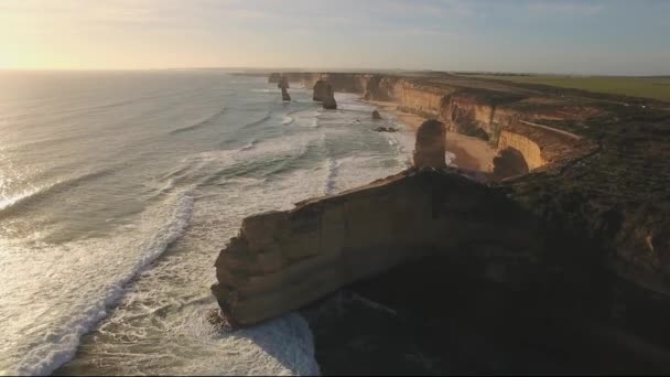 Apostles Sunset Drone Footage — Video Stock