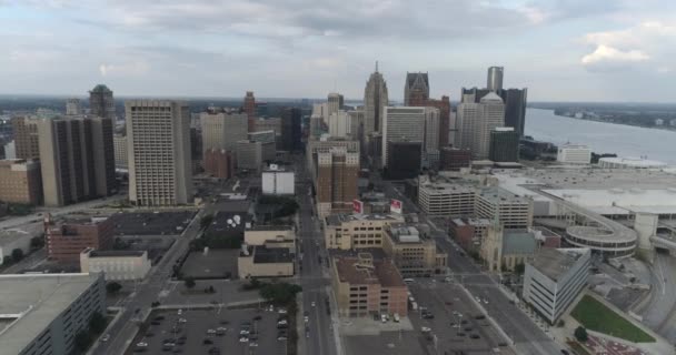 Video Aerial Downtown Detroit Detroit City Landscape Video Filmed Best — Stockvideo