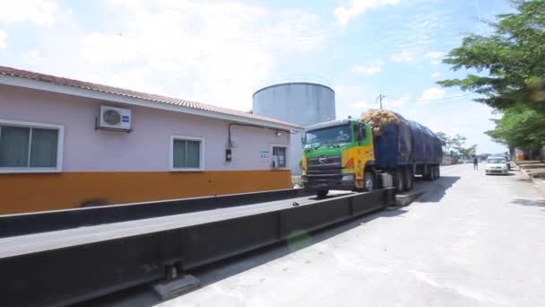 Establishing Shot Big Production Truck Moving Factory While Carrying Ton — Video
