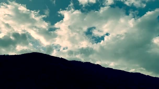 Heavy Clouds Moving Left Sunlight Background Mountain Foreground — 비디오