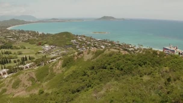 Aerial Drone Push Lanikai Pillbox Hike Oahu Hawaii — Wideo stockowe