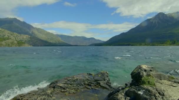 Turquoise Rough Waters Windy Day Emerald Lake Epuyen Patagonia Argentina — Vídeo de Stock