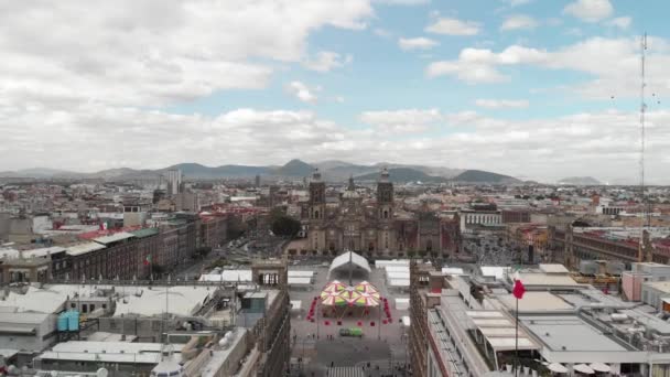 Aerial Panoramic View Mexico City Main Plaza Zocalo Drone Slowly — Stok video