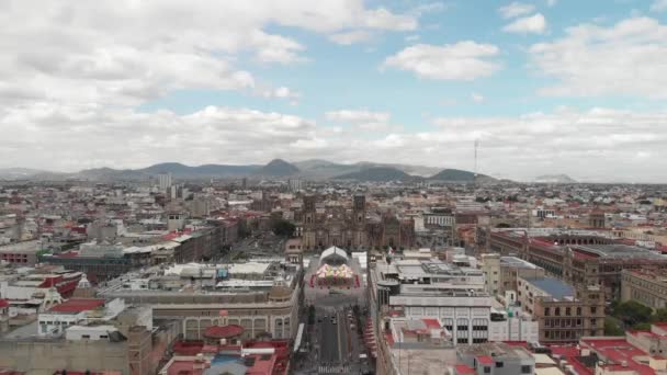 Aerial Panoramic View Mexico City Downtown Plaza Zocalo Views Cathedral — Stockvideo