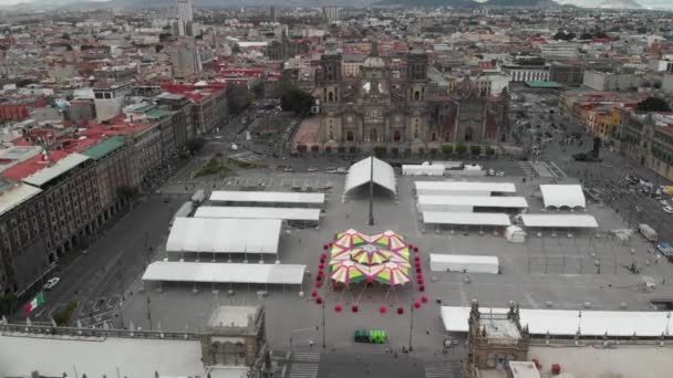 Aerial Panoramic View Mexico City Downton Zocalo Views Cathedral Drone — Stockvideo