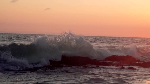 Super Slow Motion Wave Crashing Reef Front Sunset California — Stockvideo