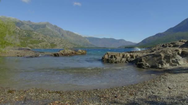 Turquoise Rough Waters Windy Day Emerald Lake Epuyen Patagonia Argentina – stockvideo