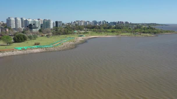 Aerial Forward Modern City Warterfront North Buenos Aires Capital City — Αρχείο Βίντεο
