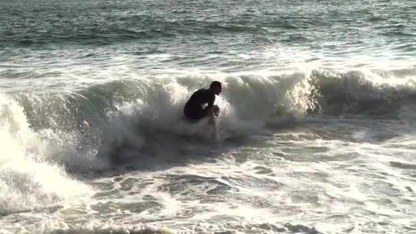 Skimboarding Wave Slow Motion Beach Sunset California — Αρχείο Βίντεο