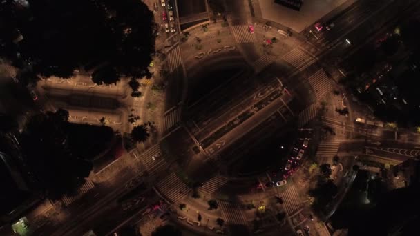 Aerial Top Night View Roundabout Mexico City Drone Slowly Descending — Stockvideo