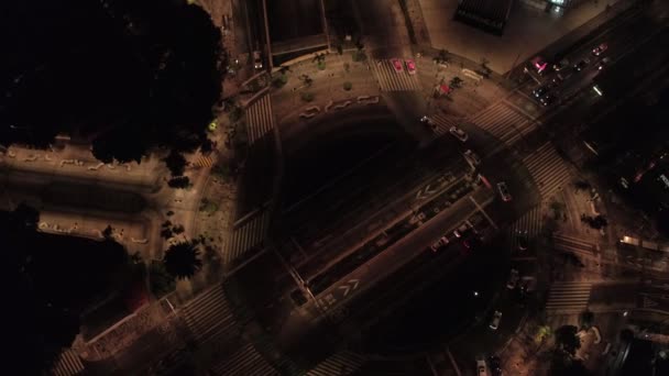 Aerial Night View Roundabout Mexico City Cars Passing While Drone — Stockvideo