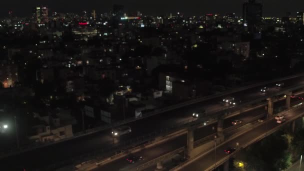Aerial View Traffic Highway Night Drone Panning Left Right — Wideo stockowe