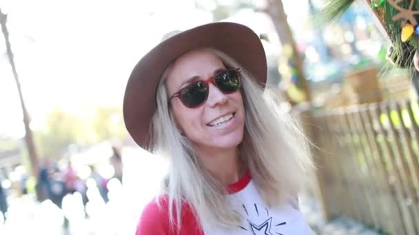 Attractive Hipster Middle Age Woman Smiles Camera — Wideo stockowe