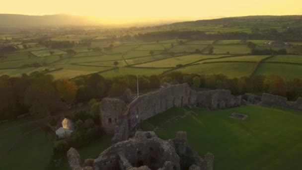 Sunrise Sunset Flyover Castle Ruins — Stok video