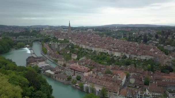 Aerial View City Bern Capital Switzerland Cloudy Day Summer Dji — Vídeos de Stock