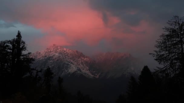 Snow Peaked Himalayan Timelapse Beautiful Sunset — Stockvideo