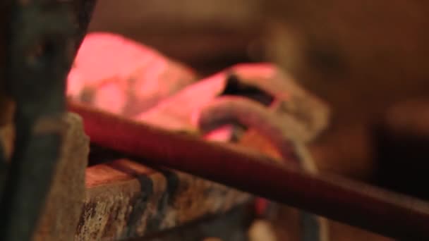 Blacksmith Tongs Moving Hot Flames Ancient Traditional Oven Close — Video Stock