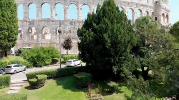 Aerial Shot Pula Croatia Coliseum — Video Stock